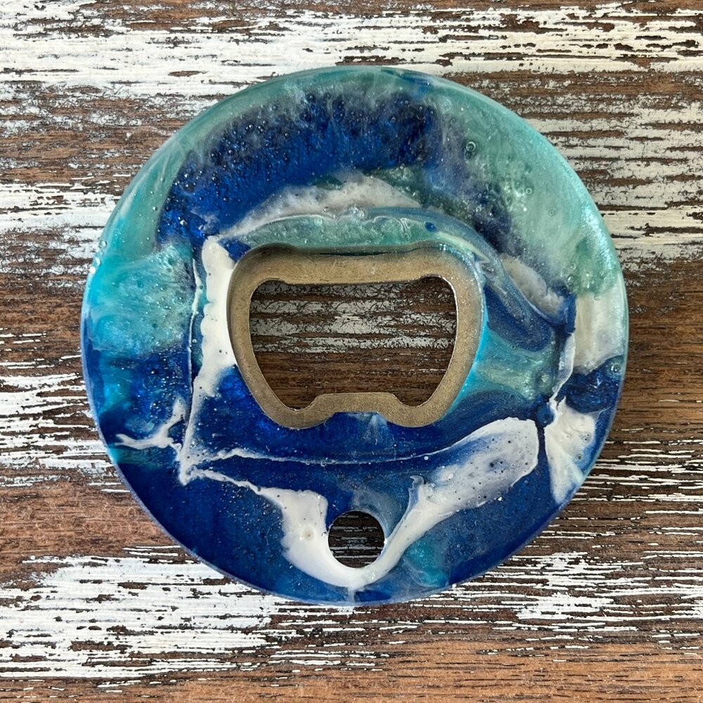 Ocean Waves Round Resin Bottle Opener with Fridge Magnet Bar Accessories Beer